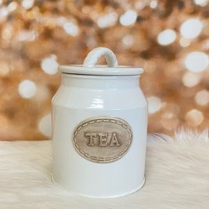 THL Off White Tea Canister: A Stylish Functional Embossed Label Storage Solution